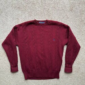 Nautica Sweater Mens Medium Crewneck Vtg Pullover Red Hong Kong Long Sleeve